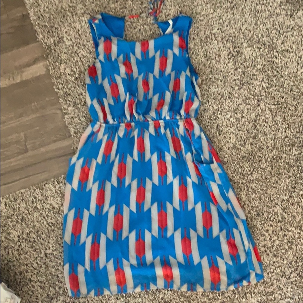 Blue & grey & red dress